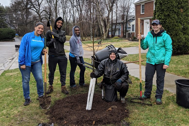 Shrewsberry volunteered with Keep Indianapolis Beautiful, Inc. to plant trees in the Butler-Tarkington area of Indianapolis. 